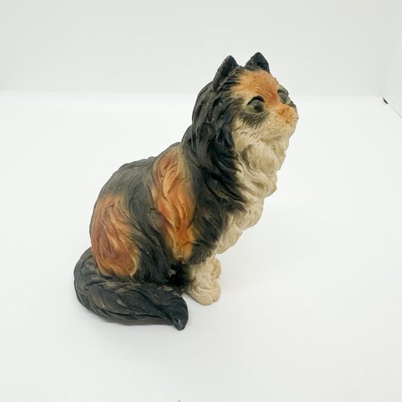 Vintage Long Hair Cat Persian Sandicast Stone Critter Style Calico Hand Painted - Picture 5 of 7
